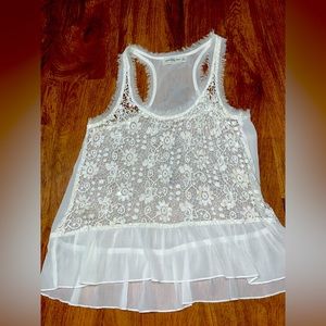 Sold Abercrombie & Fitch Embroidered Sheer Detailed White Peplum Top Small